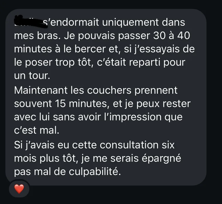 Message d'une maman : son fils s'endormait uniquement dans ses bras en 30 à 40 minutes, les couchers prennent maintenant 15 minutes