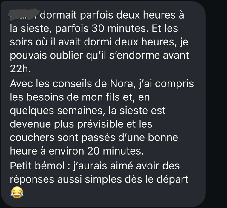 Message d'une maman : les siestes imprévisibles repoussaient le coucher jusqu'à 22h, la sieste est devenue prévisible